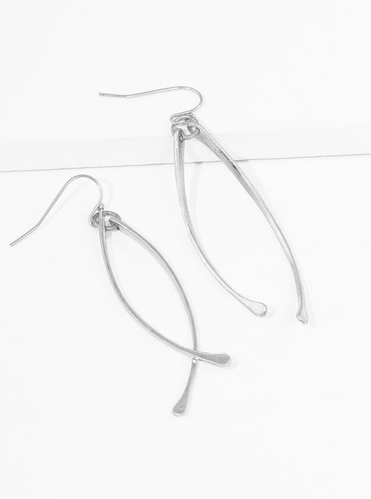 Metal Classy Double Curved Bar Dangle Drop Earrings