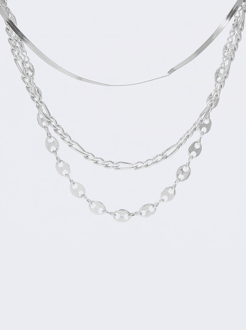 Metal Coffee Bean Herringbone Curb Chain Multi Layered Necklace