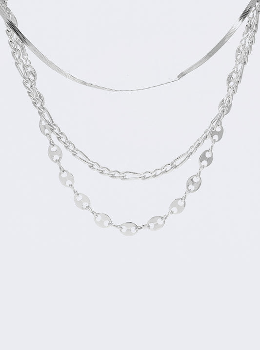 Metal Coffee Bean Herringbone Curb Chain Multi Layered Necklace