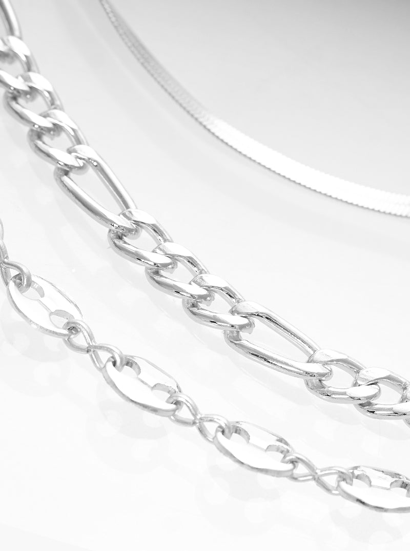 Metal Coffee Bean Herringbone Curb Chain Multi Layered Necklace