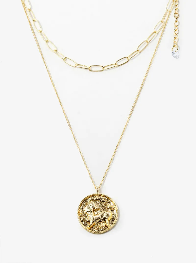 Metal Coin Pendant Layered Necklace