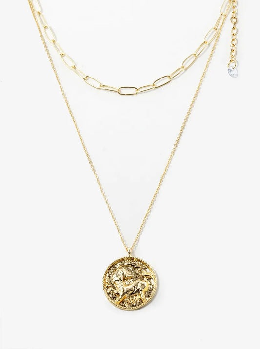 Metal Coin Pendant Layered Necklace