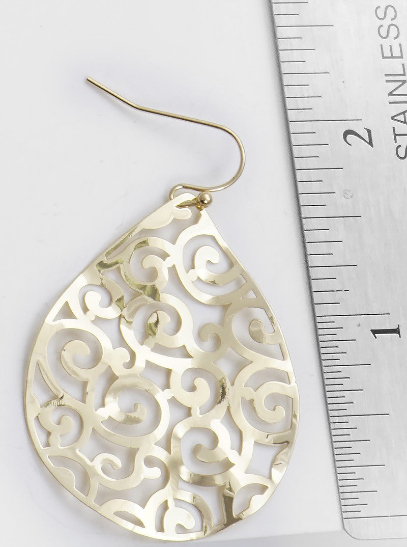 Metal Crushed Teardrop Filigree Fish Hook Dangle Drop Earrings