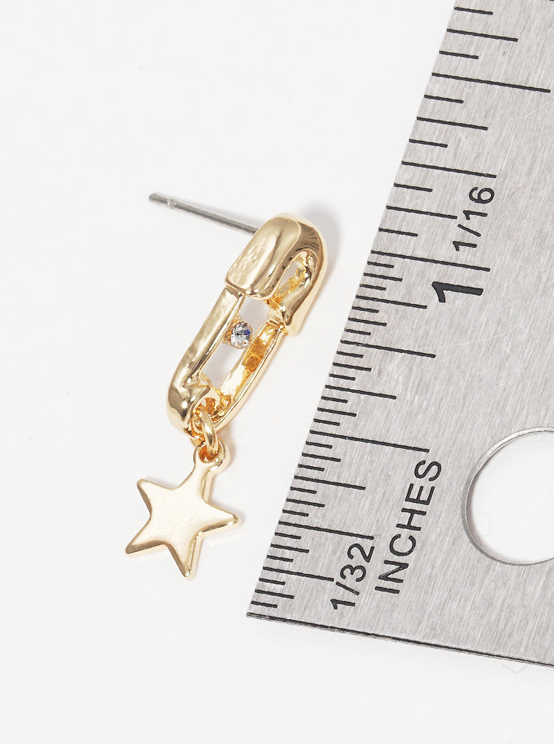Metal Crystal Stone Clip Post Earrings With Star Drop