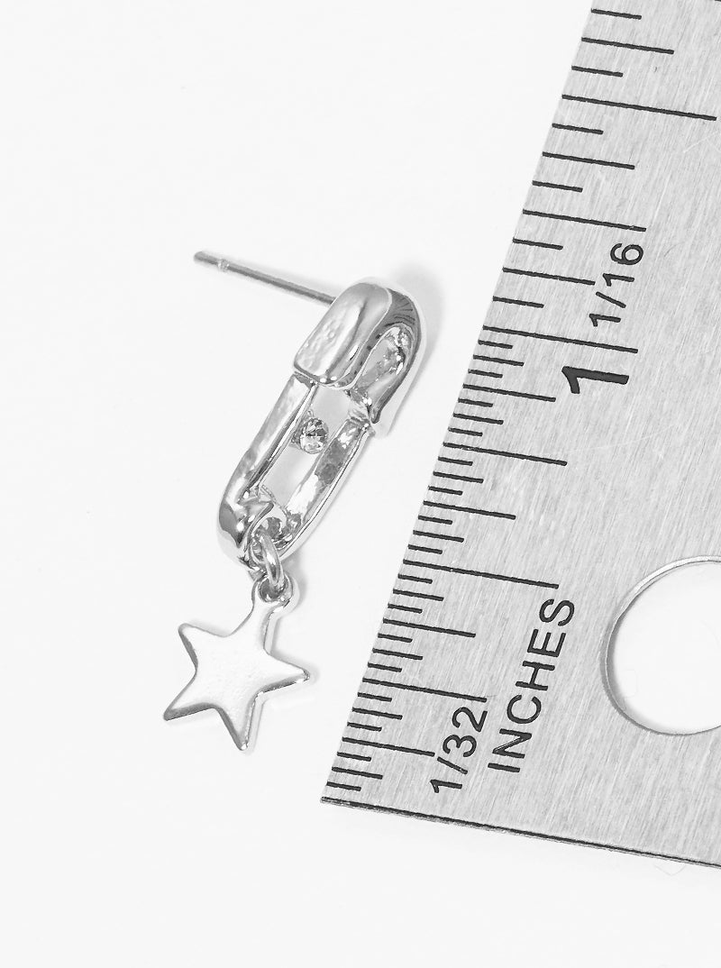 Metal Crystal Stone Clip Post Earrings With Star Drop