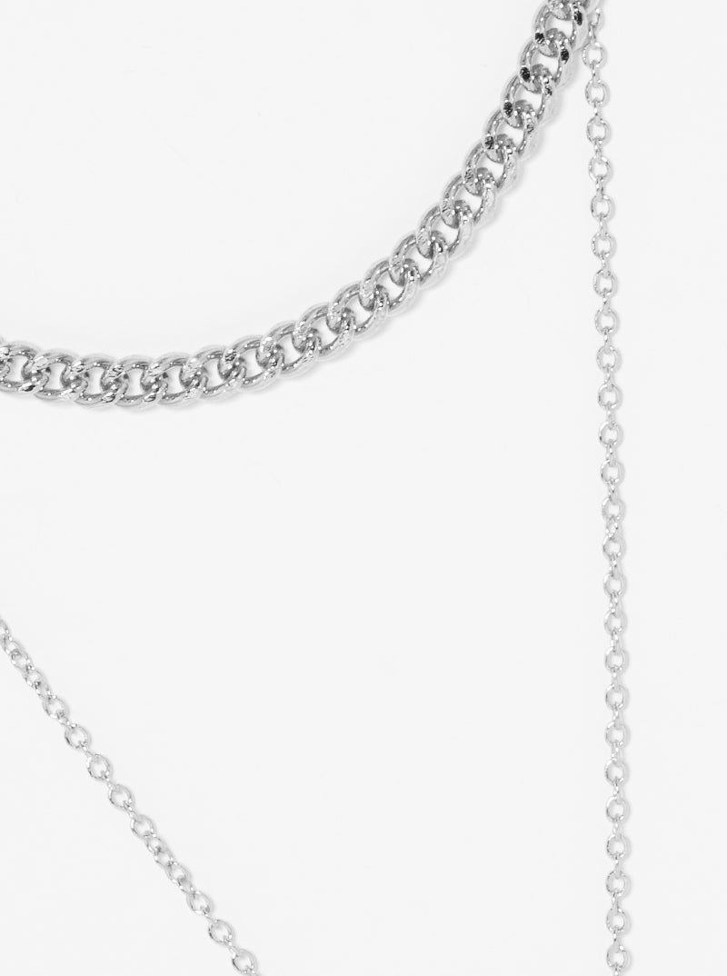 Metal Cuban Curb Chain O Shaped Pendant Layered Necklace
