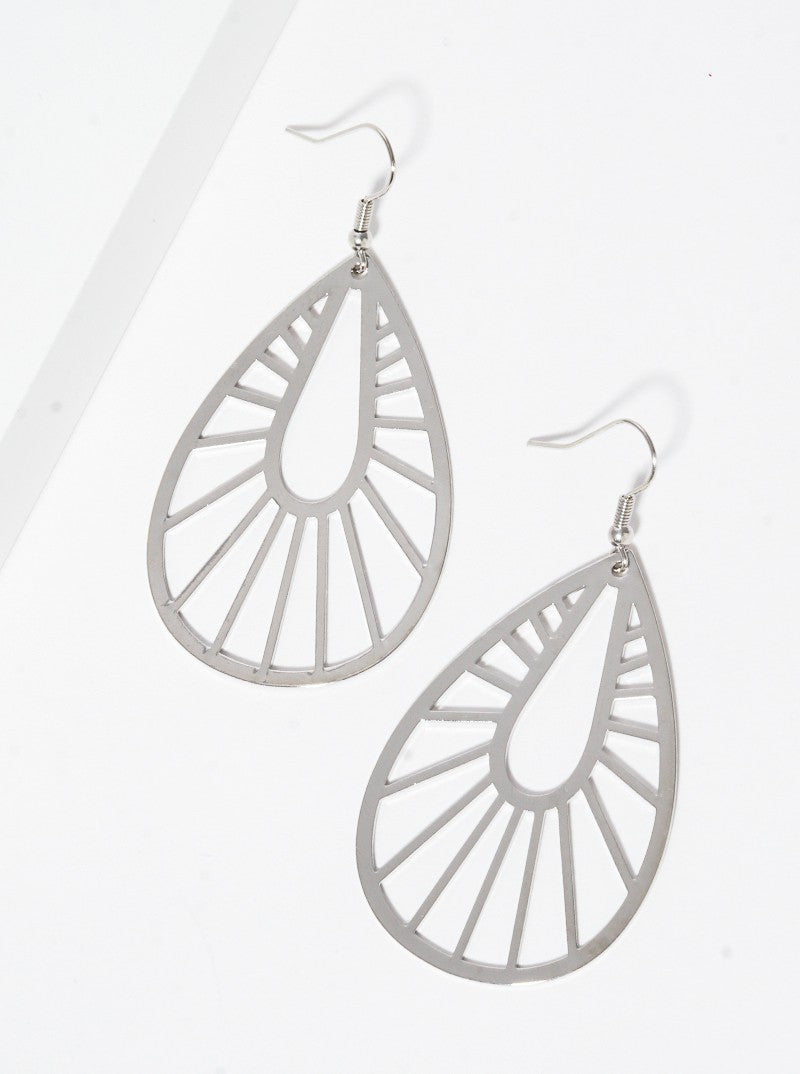 Metal Cut Out Teardrop Dangle Drop Earrings