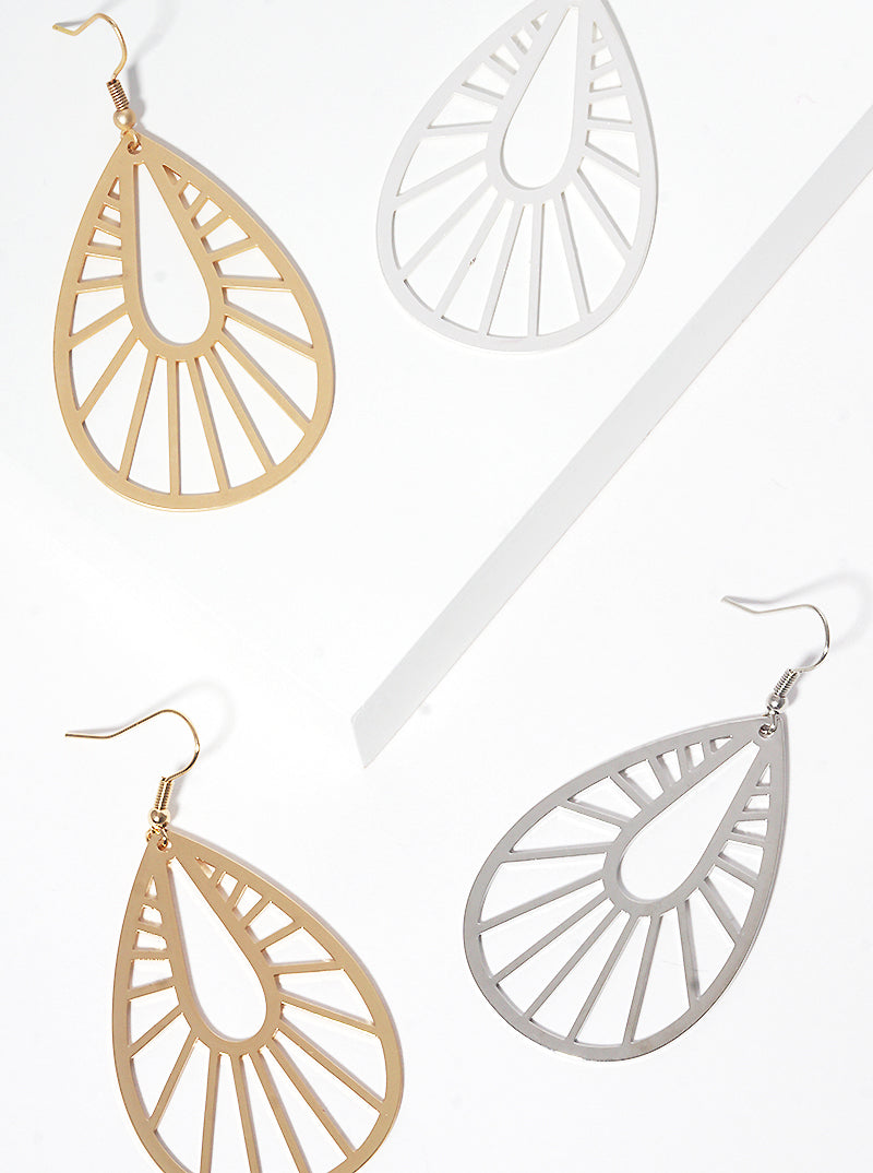 Metal Cut Out Teardrop Dangle Drop Earrings