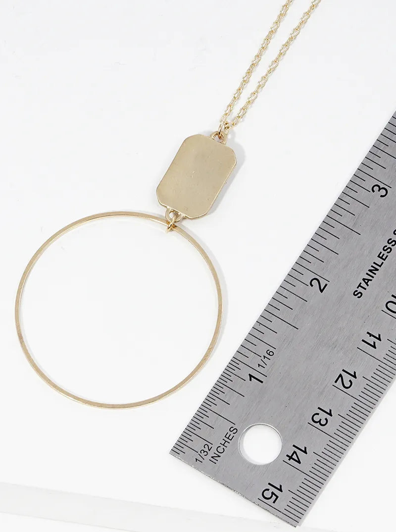 Metal Delicate Circle Pendant Long Necklace Set With Earrings