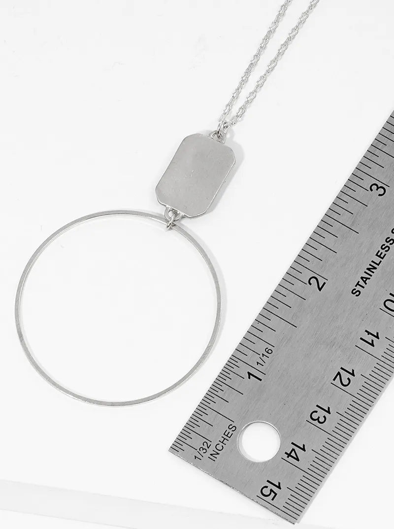 Metal Delicate Circle Pendant Long Necklace Set With Earrings