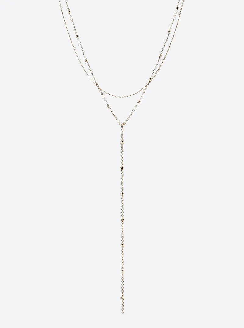 Metal Delicate Double Lariat Necklace Set With Earrings