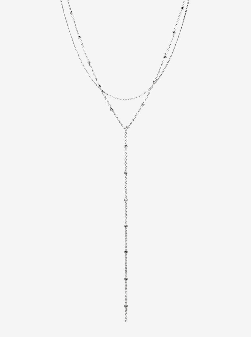 Metal Delicate Double Lariat Necklace Set With Earrings