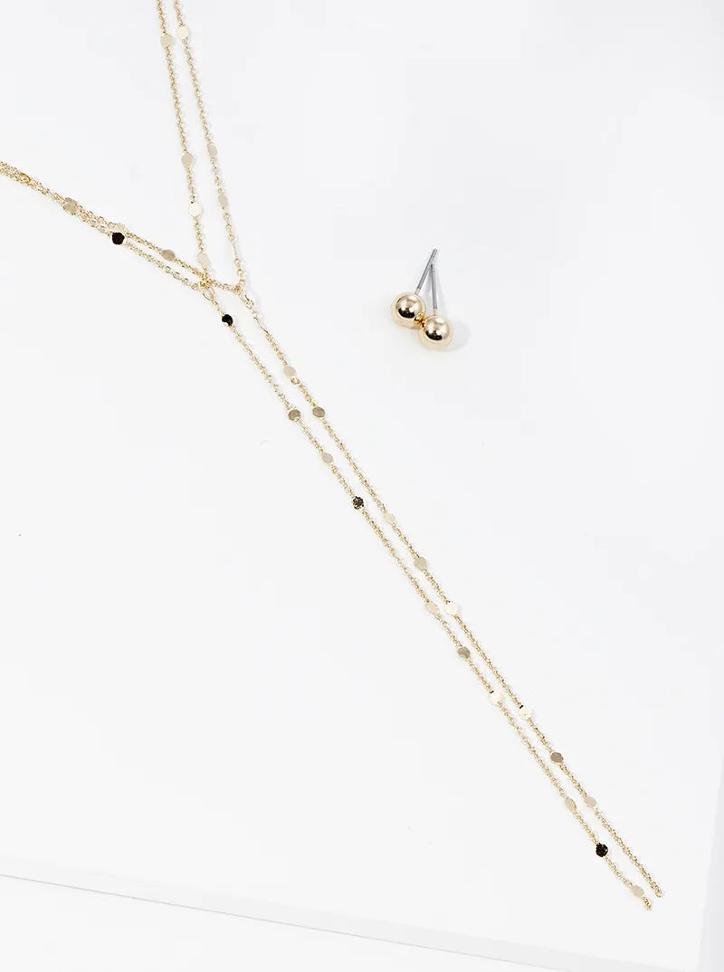Metal Delicate Layered Lariat Necklace Set With Earrings