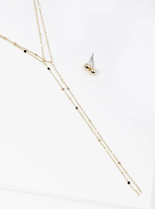Metal Delicate Layered Lariat Necklace Set With Earrings