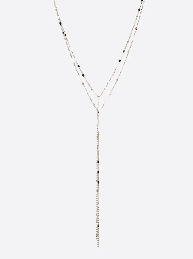 Metal Delicate Layered Lariat Necklace Set With Earrings