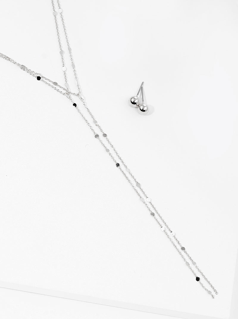 Metal Delicate Layered Lariat Necklace Set With Earrings