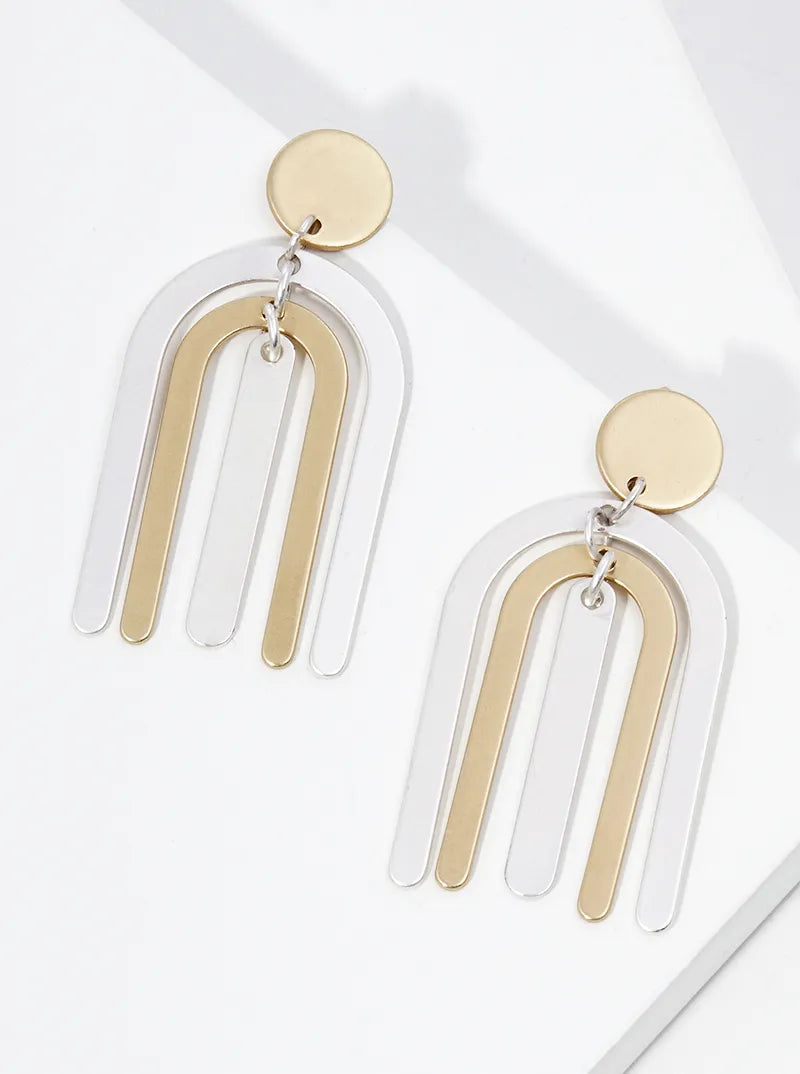 Metal Double Arch Dangle Post Earrings