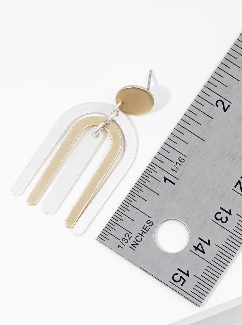 Metal Double Arch Dangle Post Earrings