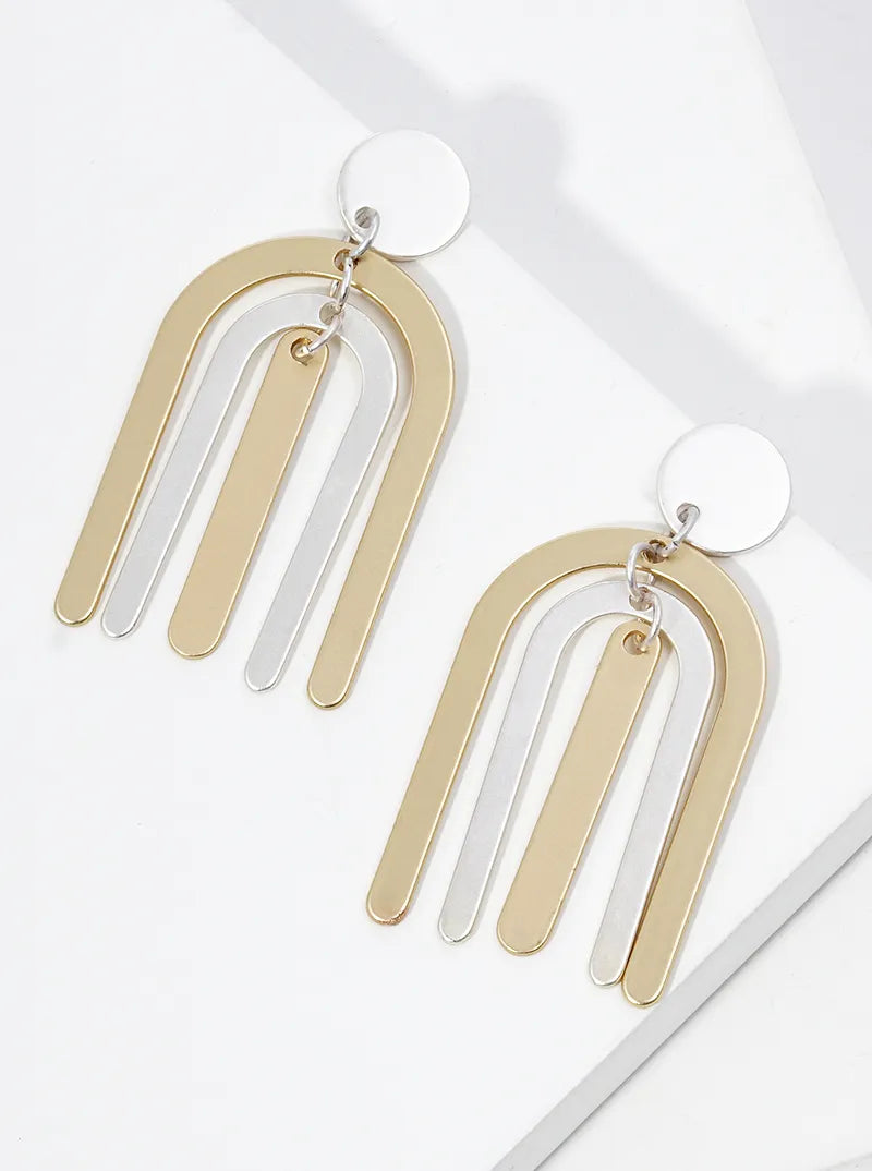 Metal Double Arch Dangle Post Earrings