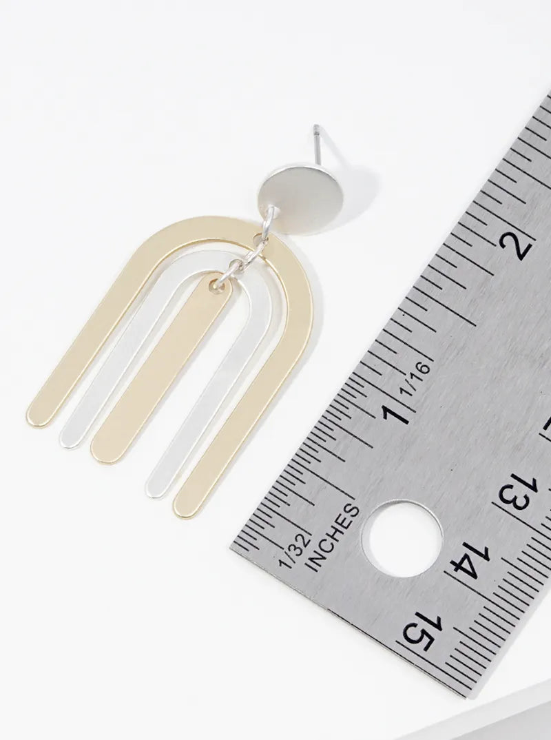 Metal Double Arch Dangle Post Earrings
