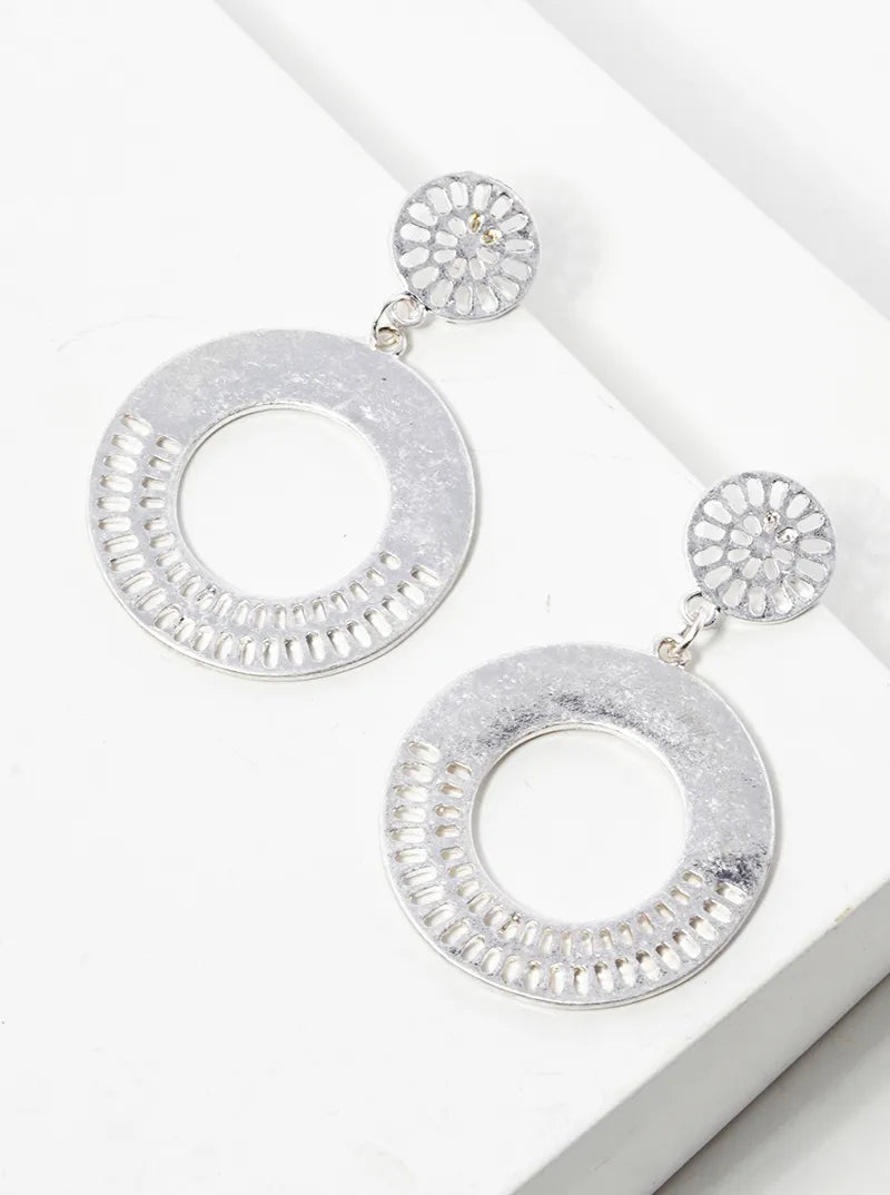Metal Double Circle Dangle Post Earrings