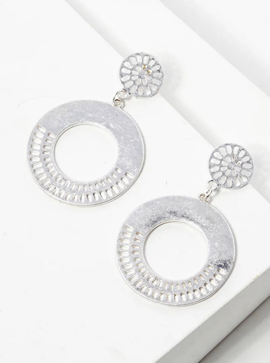 Metal Double Circle Dangle Post Earrings