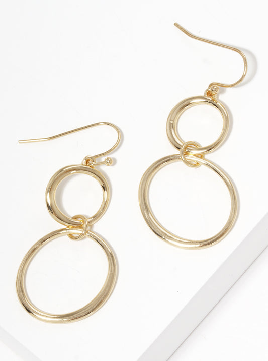 Metal Double Round Fishhook Dangle Drop Earrings