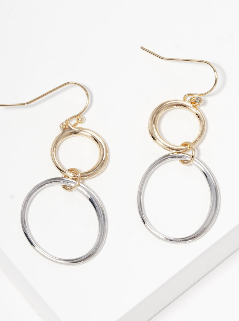 Metal Double Round Fishhook Dangle Drop Earrings