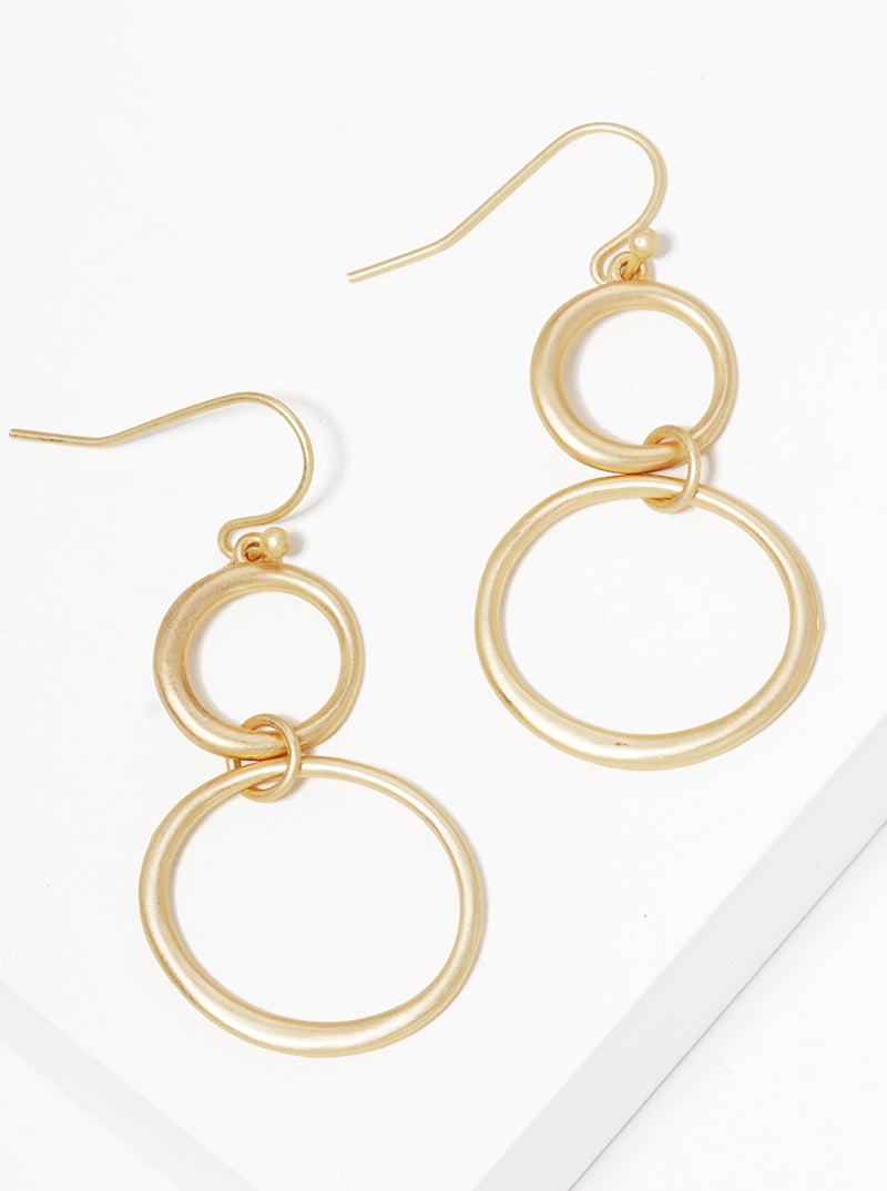 Metal Double Round Fishhook Dangle Drop Earrings