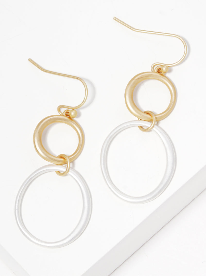 Metal Double Round Fishhook Dangle Drop Earrings