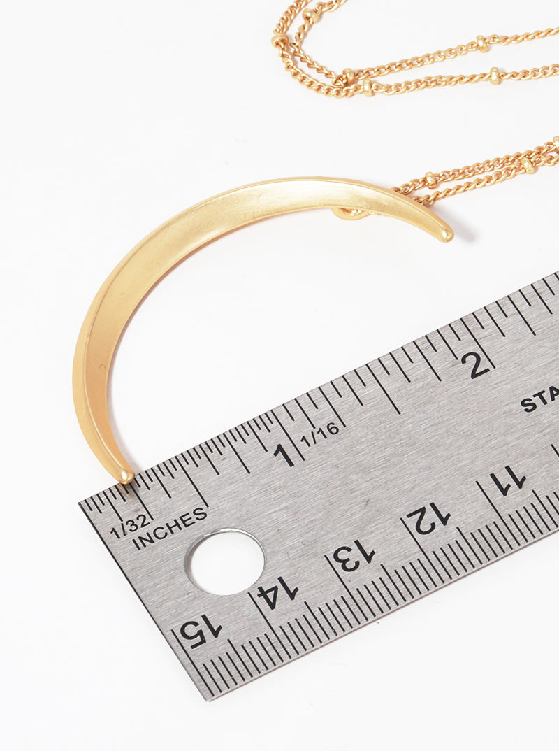 Metal Edge Moon Pendant Long Necklace