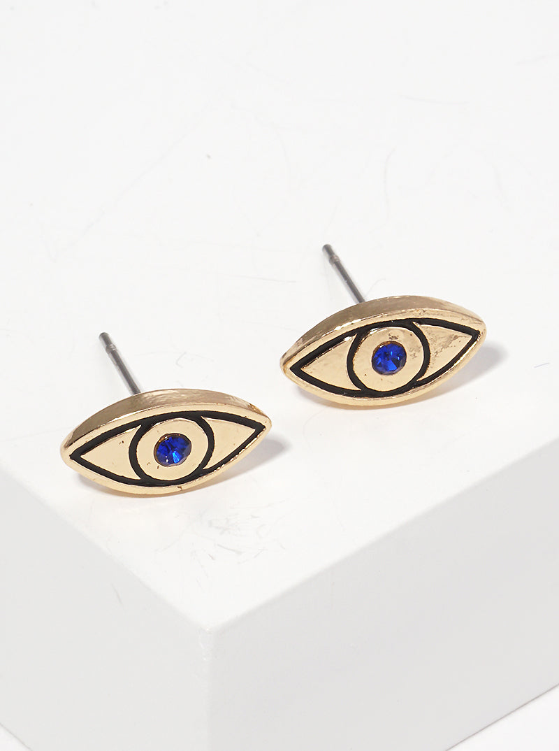 Metal Evil Eye Enamel Post Stud Earrings