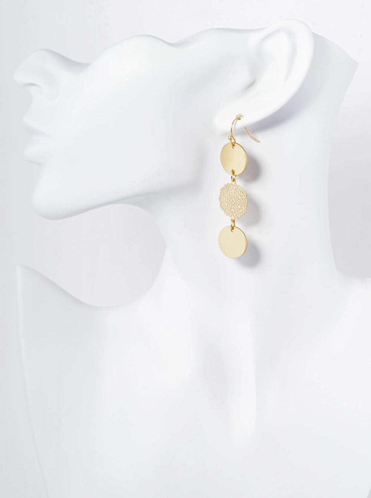 Metal Filigree And Disc Drop Lightweight Dangle Earrings