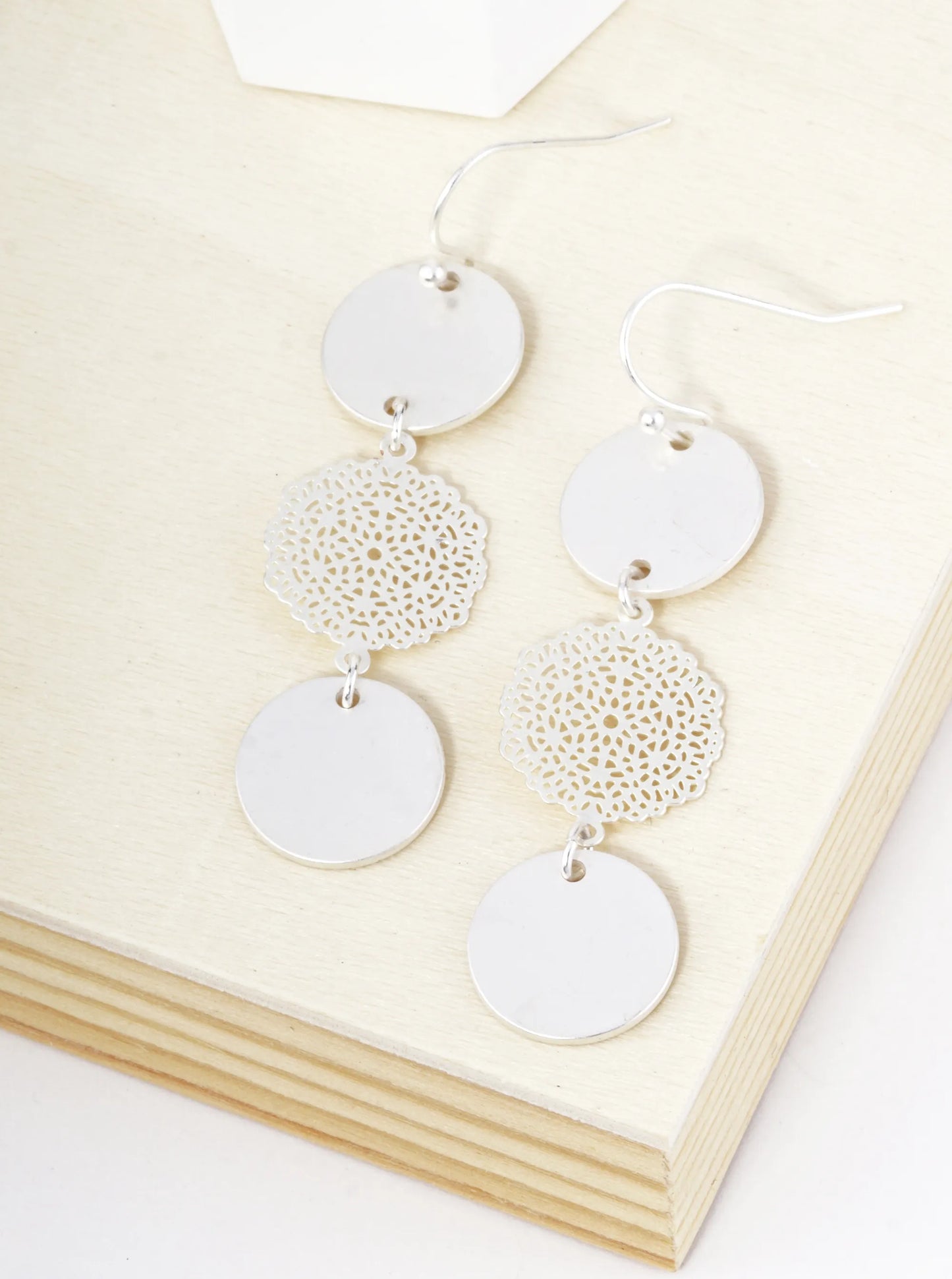 Metal Filigree And Disc Drop Lightweight Dangle Earrings