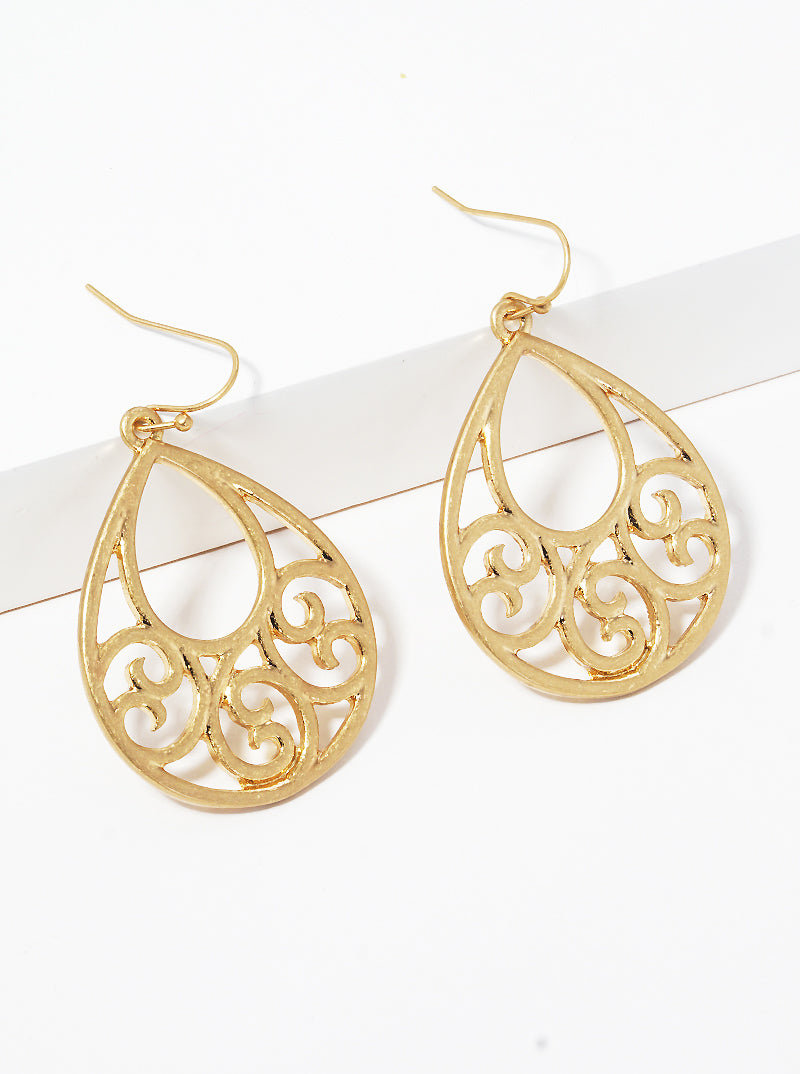 Metal Filigree Teardrop Dangle Earrings
