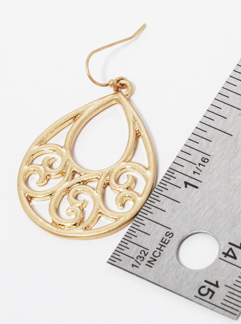 Metal Filigree Teardrop Dangle Earrings