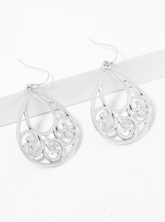 Metal Filigree Teardrop Dangle Earrings