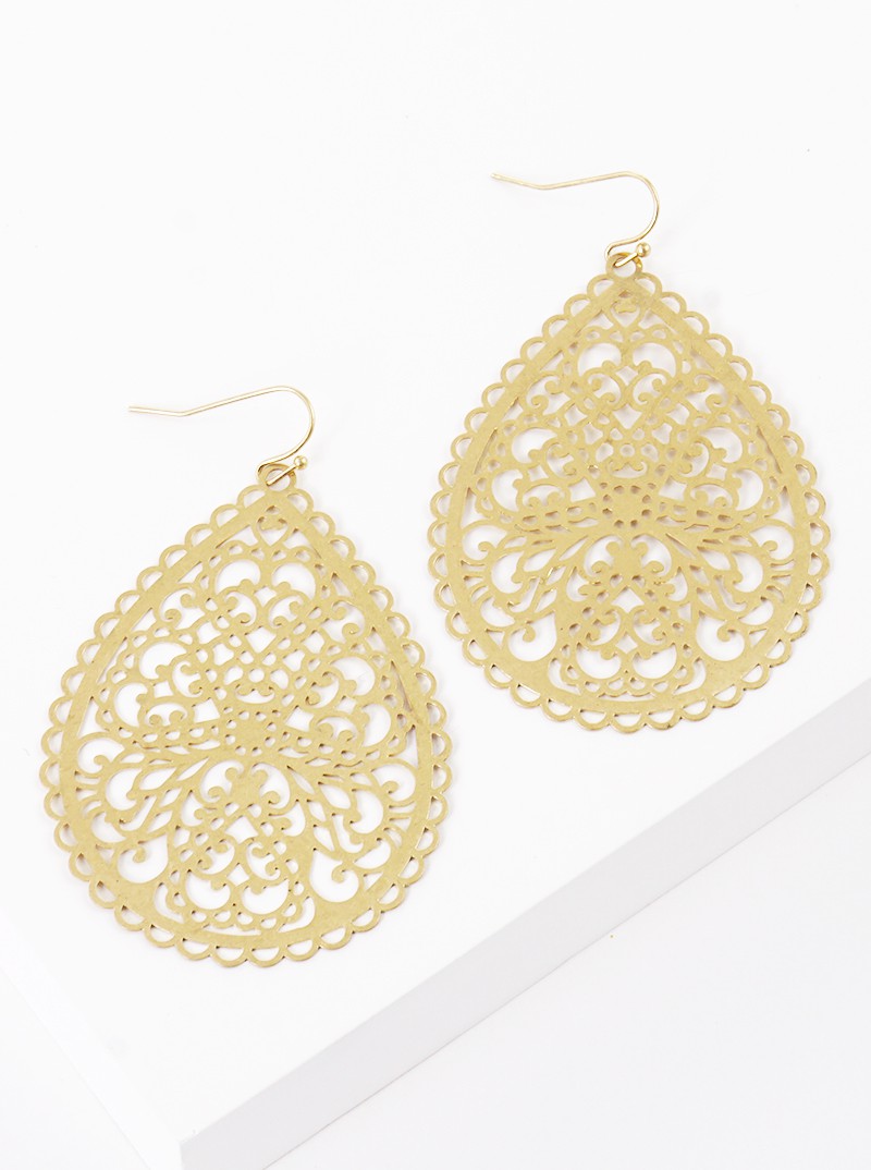 Metal Filigree Teardrop Lightweight Metal Dangle Drop Earrings