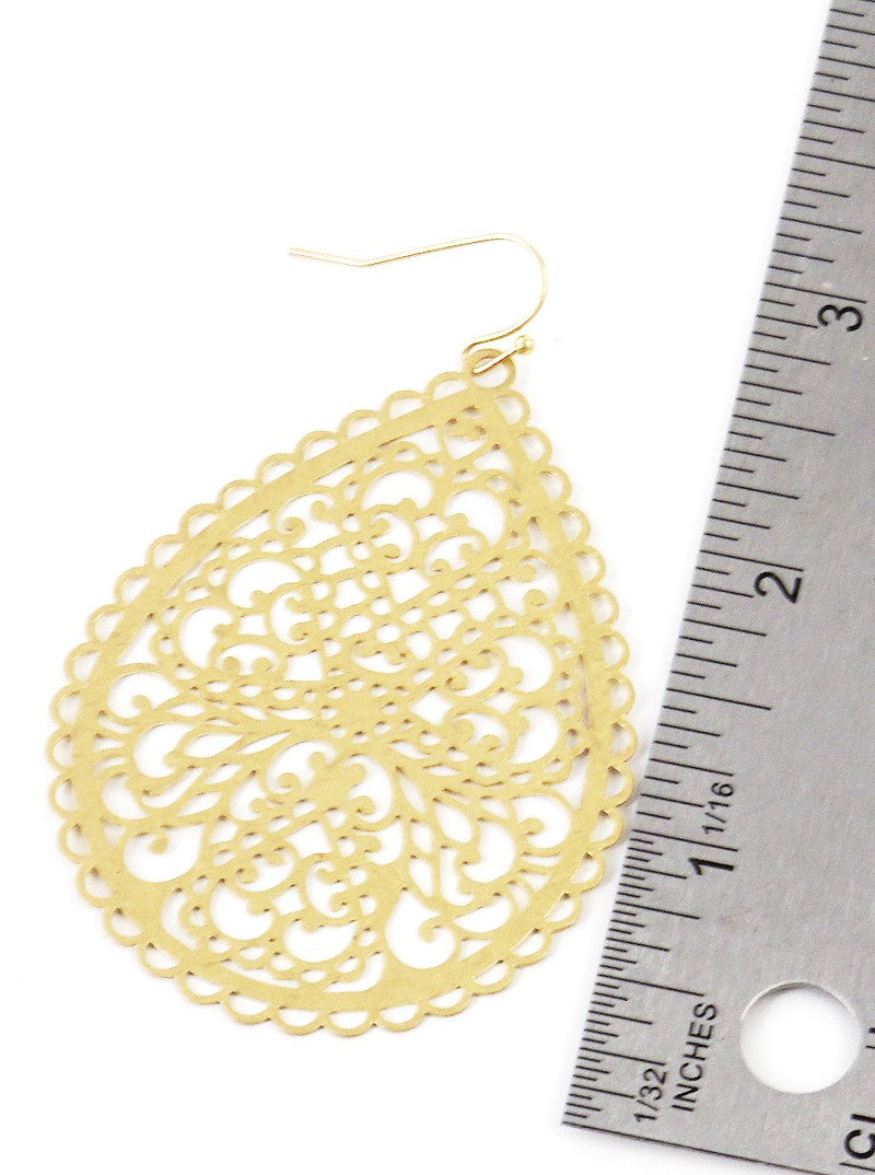Metal Filigree Teardrop Lightweight Metal Dangle Drop Earrings