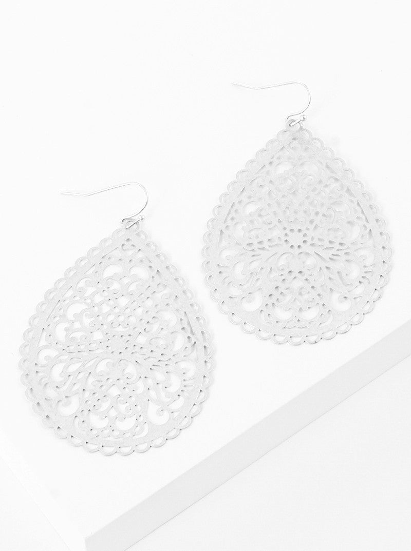 Metal Filigree Teardrop Lightweight Metal Dangle Drop Earrings