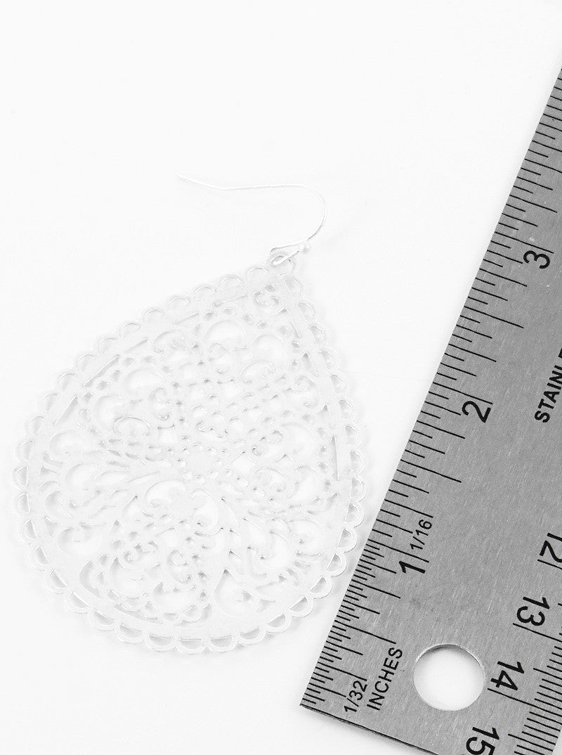 Metal Filigree Teardrop Lightweight Metal Dangle Drop Earrings