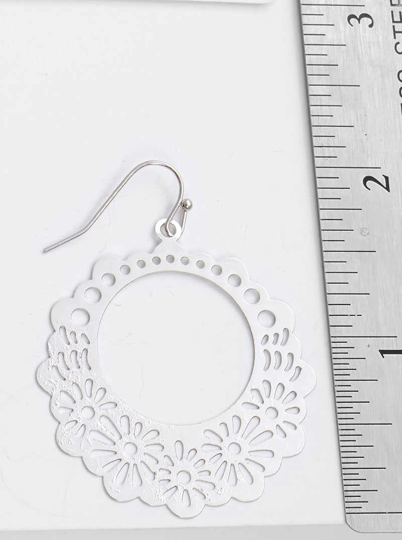 Metal Flower Floral Filigree Dangle Drop Earrings