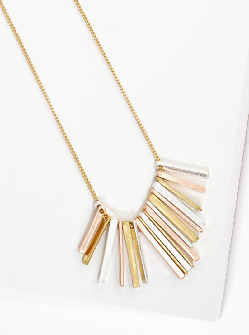 Metal Geometric Bar Tassel Drop Pendant Long Necklace