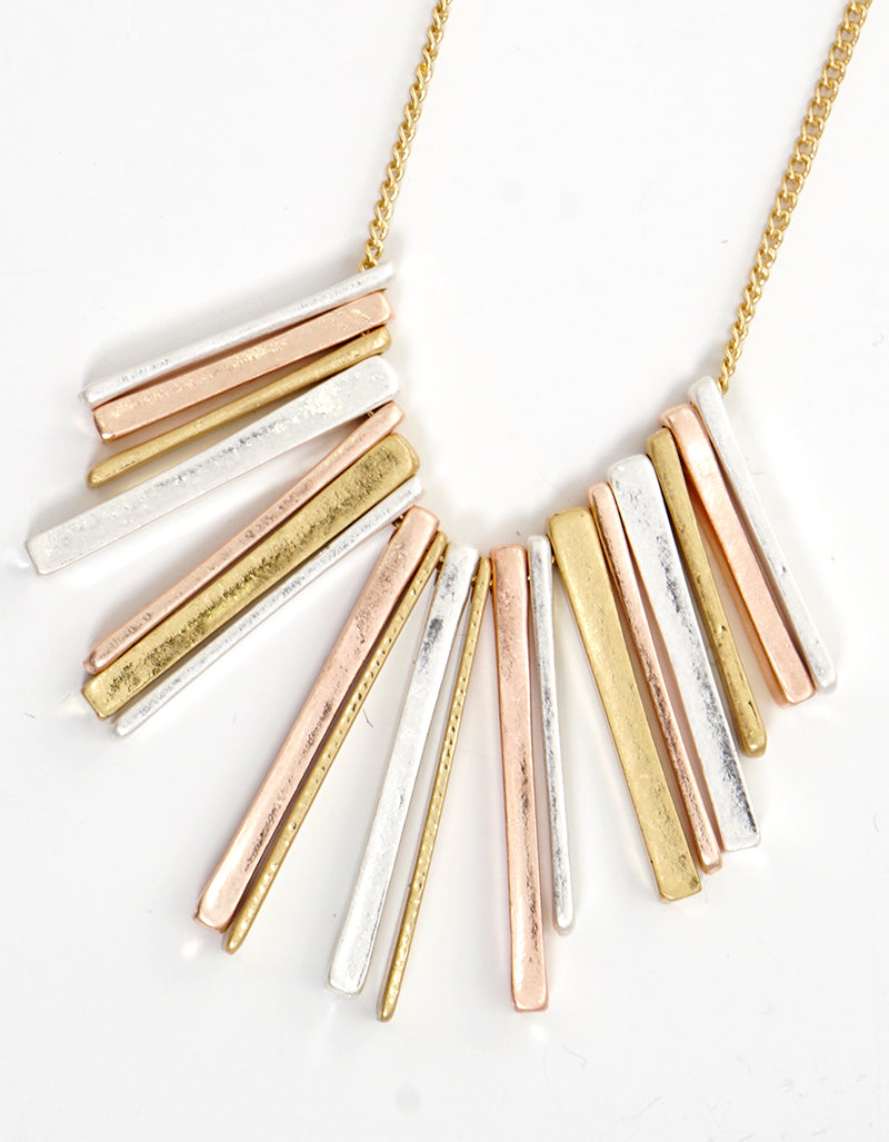 Metal Geometric Bar Tassel Drop Pendant Long Necklace