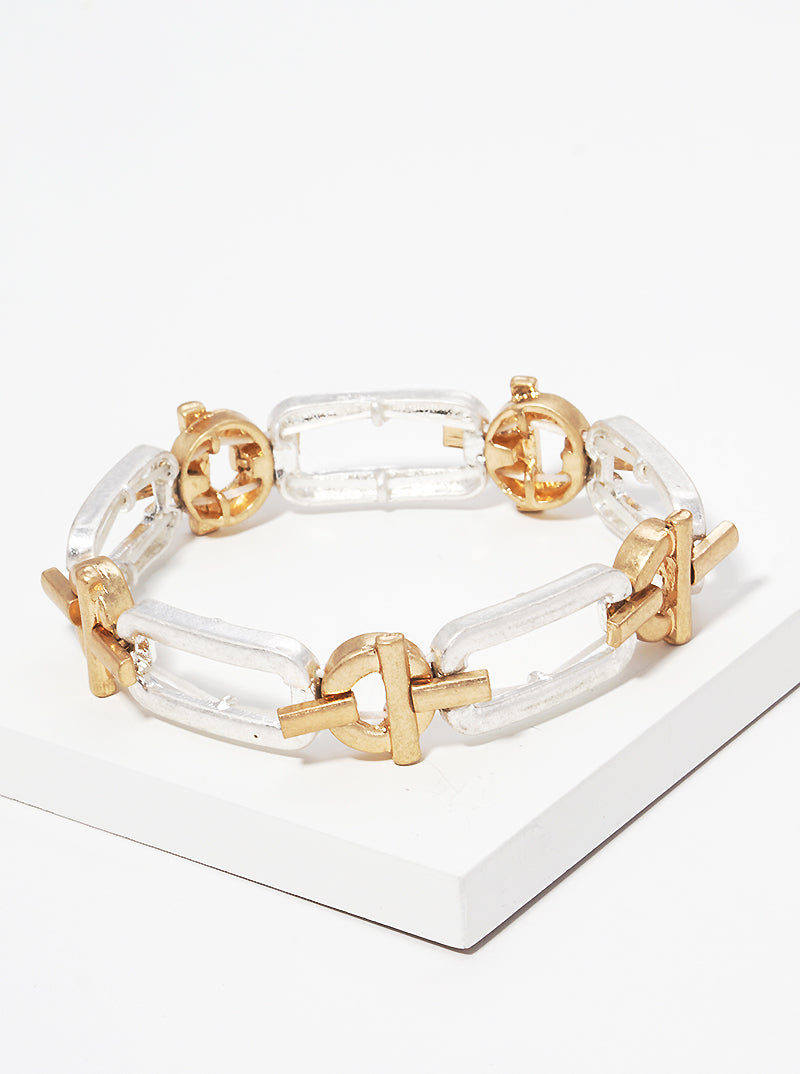Metal Geometric Chain Linked Stretch Bracelets