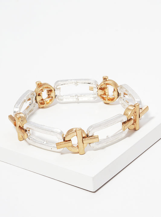 Metal Geometric Chain Linked Stretch Bracelets