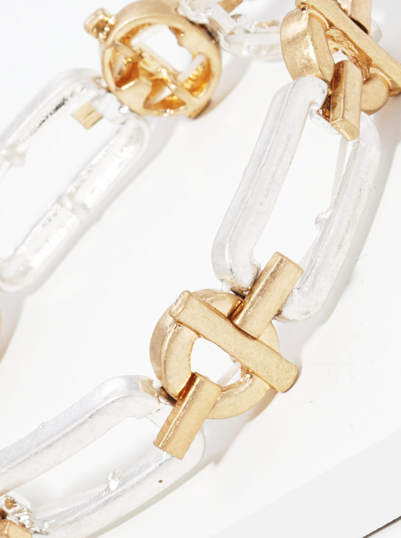 Metal Geometric Chain Linked Stretch Bracelets