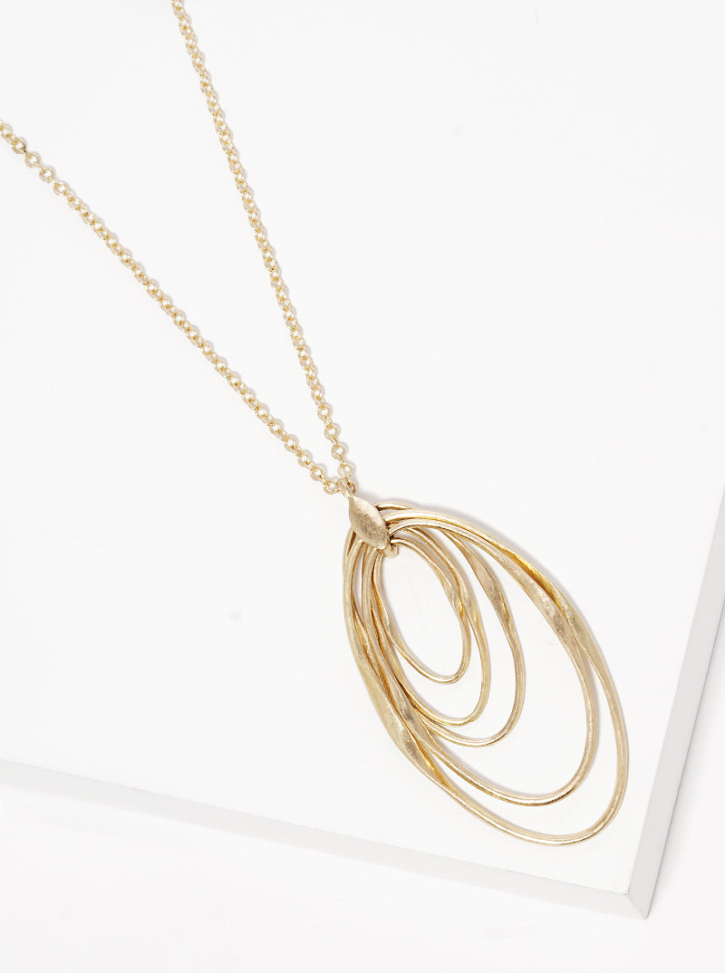 Metal Graduated Multiple Oval Pendant Long Necklace