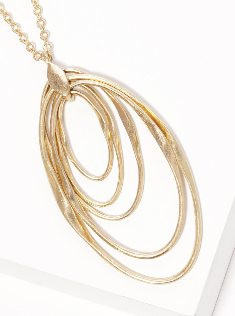 Metal Graduated Multiple Oval Pendant Long Necklace