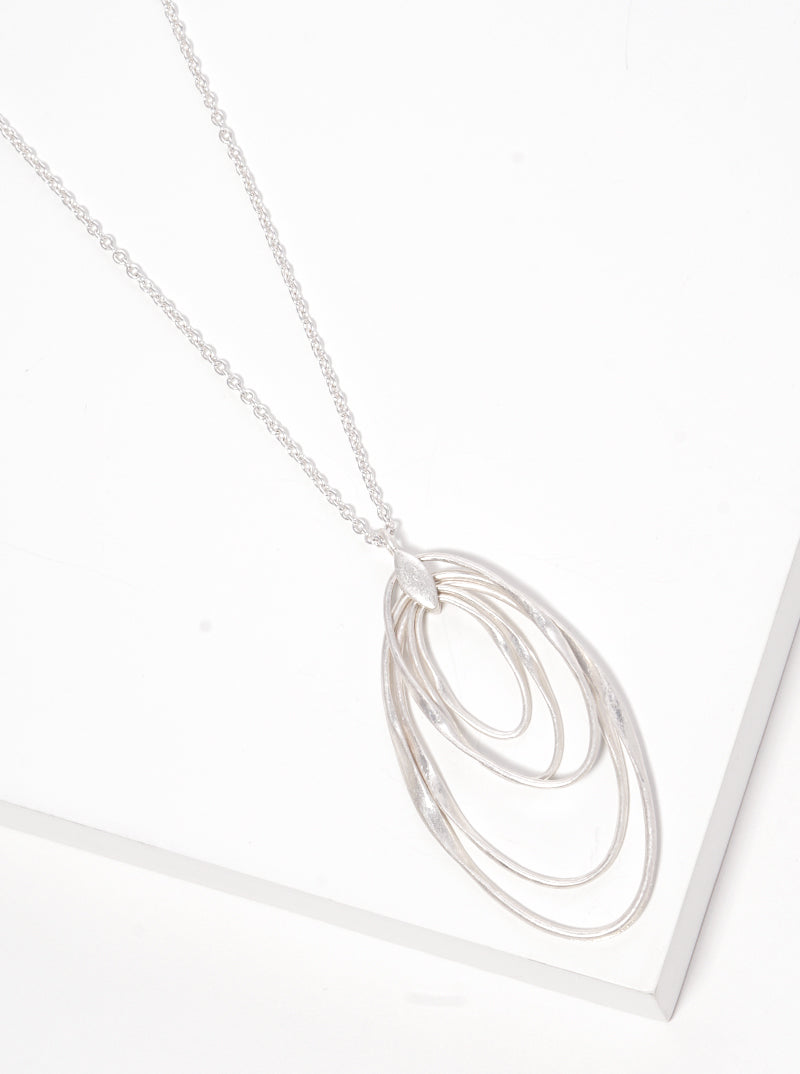 Metal Graduated Multiple Oval Pendant Long Necklace